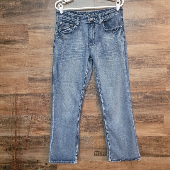 Flypaper Blue Jeans Mens 30x30 Bootcut Medium Light Wash Stretch Denim - Picture 2 of 10